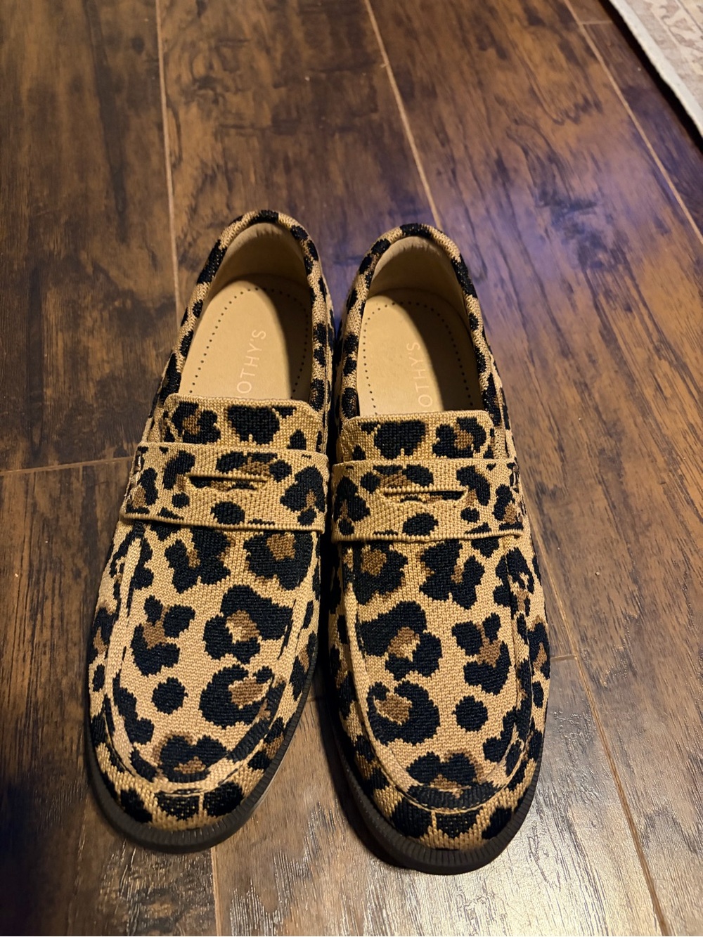 Rothy’s Leopard Print penny Loafers in Tan and Black